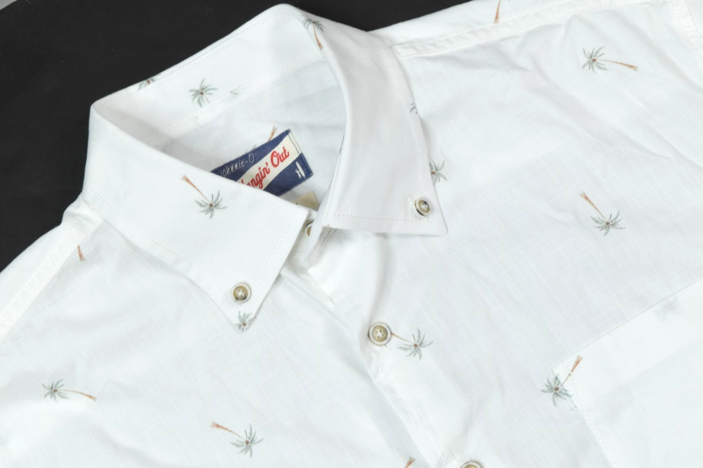 Johnnie-O Leif Hangin' Out Shirt Mens Medium White Palm Trees Short Sleeve
